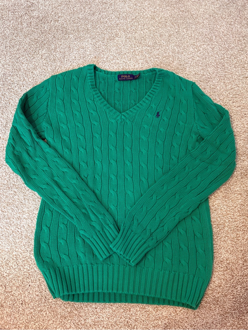 POLO RALPH LAUREN WOMENS GREEN CABLE KNIT SWEATER SIZE SP